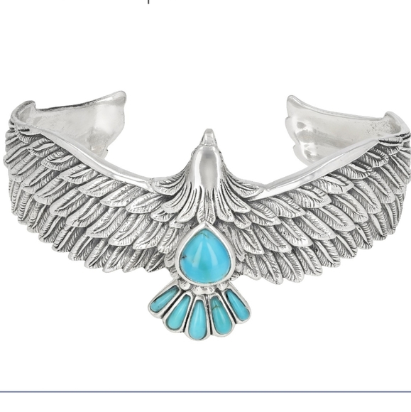 Blue Turquoise Sterling Silver Eagle Bracelet 1 3/8